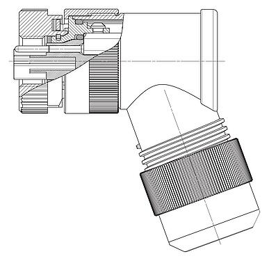 Dibujo a escala M12 Conector hembra en ángulo, Número de contactos: 4+FE, 8,0-13,0 mm, sin blindaje, tornillo extraíble, IP67, M12x1,0, para la fuente de alimentación (potencia), UL 2237 en preparación, con conexión de PE