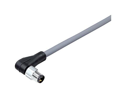 Illustration M8 Male angled connector, Contacts: 8, unshielded, moulded on the cable, IP67/IP69K, UL 2238, PVC, grey, 8 x 0.25 mm², stainless steel, 5 m