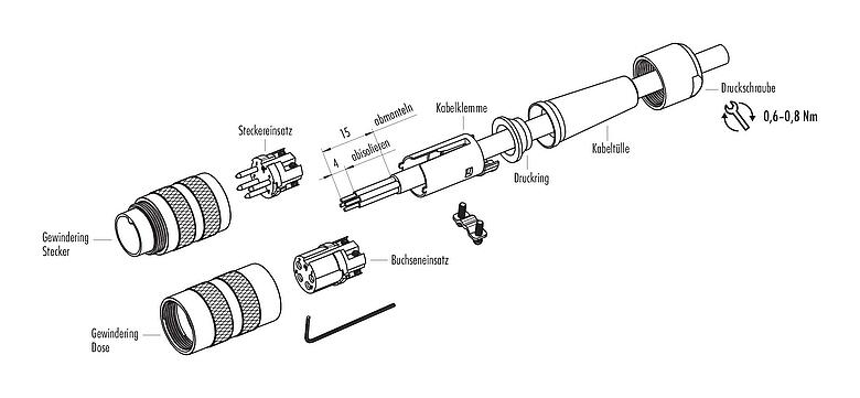 Montageanleitung M16 Kabelstecker, Polzahl: 3 (03-a), 4,0-6,0 mm, schirmbar, löten, IP40