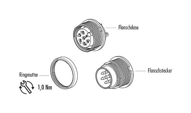 Einzelteildarstellung M16 Flanschdose, Polzahl: 14 (14-b), ungeschirmt, löten, IP40, M18x0,75, Rückwandmontage