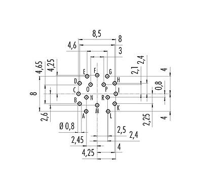 Disposizione dei conduttori 09 0339 90 16 - M16 Connettore maschio a flangia, Numero poli: 16, non schermato, THT, IP40, montaggio anteriore