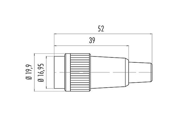 Scale drawing Bayonet Female cable connector, Contacts: 4, 6.0-8.0 mm, unshielded, solder, IP40