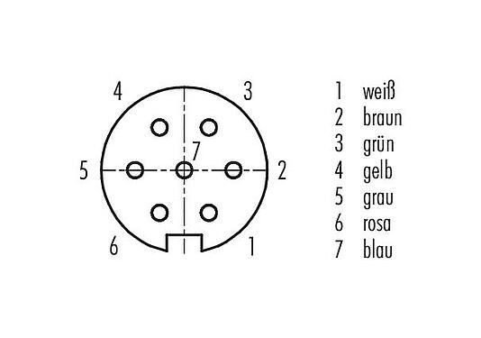Polbild (Steckseite) M16 Flanschdose, Polzahl: 7 (07-a), ungeschirmt, Litzen, IP40, M18x0,75, Rückwandmontage