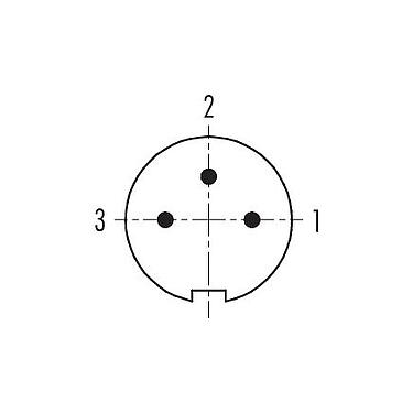 Polbild (Steckseite) 99 0405 70 03 - M9 Winkelstecker, Polzahl: 3, 3,5-5,0 mm, ungeschirmt, löten, IP67