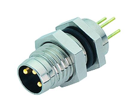 Illustration M8 Male panel mount connector, Contacts: 4, unshielded, THT, IP67, UL 2238, M8x1.0, Rear mounting