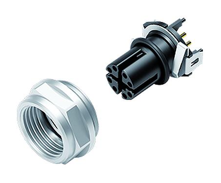 일러스트 M12 플랜지 리셉터클, 콘택트 렌즈: 8, 차폐 가능, SMT, IP68, M14x1.0, 후면 월 마운팅