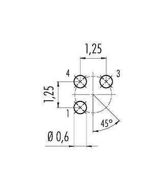 Conductor layout M5 Male panel mount connector, Contacts: 3, unshielded, THT, IP67, M5x0.5, Rear mounting