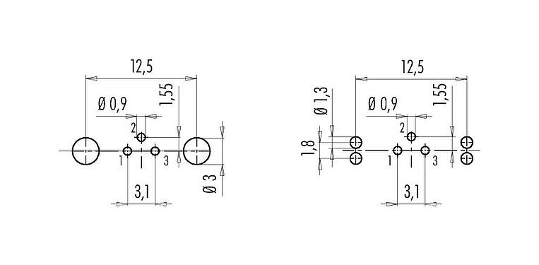 Disposición del conductor M9 Toma de brida, Número de contactos: 3, blindable, THT, IP67, M12x0,5, Montaje en pared