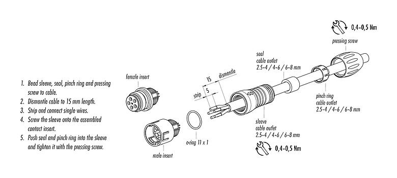 Assembly instructions 99 9125 50 08 - Snap-In Male cable connector, Contacts: 8, 4.0-6.0 mm, unshielded, solder, IP67, VDE