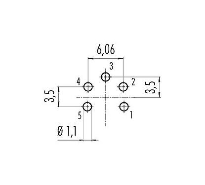 導体レイアウト 09 0115 99 05 - M16 オスパネルマウントコネクタ, 極数: 5 (05-a), 非シールド, THT, IP67, UL, 前面取り付け