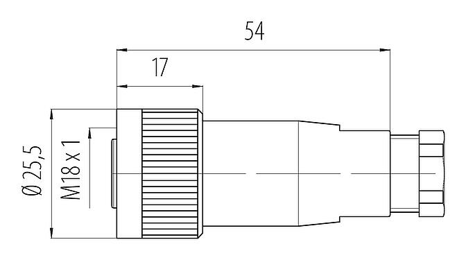 Maßzeichnung M18 Kabeldose, Polzahl: 4, 6,5-8,0 mm, ungeschirmt, schraubklemm, IP67