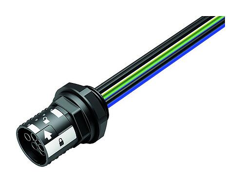 Illustration Baïonnette Embase femelle, Contacts: 6, non blindé, fils, IP66/IP67, UL 2237, M20x1,5, Montage frontal