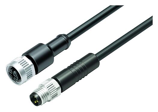 Illustration M12/M8 Female cable connector - Male cable connector, Contacts: 3, unshielded, moulded on the cable, IP67/IP69K, UL 2238, PUR, black, 3 x 0.34 mm², 2 m