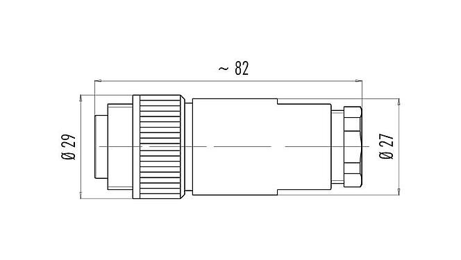 스케일 드로잉 99 0201 160 07 - RD24 케이블 커넥터, 콘택트 렌즈: 6+PE, 12.0-14.0mm, 차폐되지 않음, 크림프(크림프 접점은 별도로 주문해야 함), IP67, PG 16