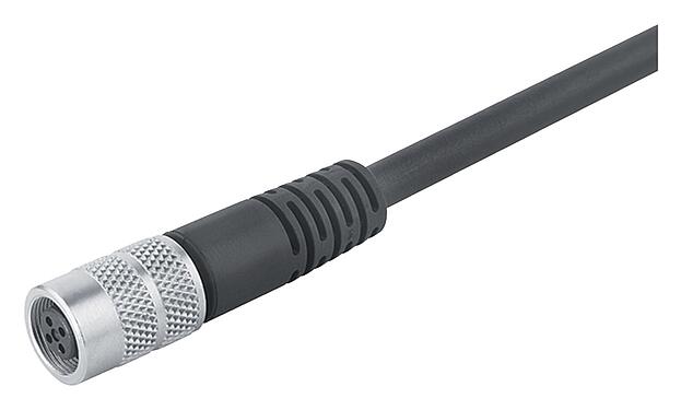 Illustration M9 Connecteur femelle, Contacts: 4, blindé, surmoulé sur le câble, IP67, PUR, noir, 5 x 0,25 mm², 5 m