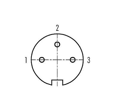 Contact arrangement (Plug-in side) M16 Female panel mount connector, Contacts: 3 (03-a), unshielded, THT, IP40, M18x0,75, Rear mounting