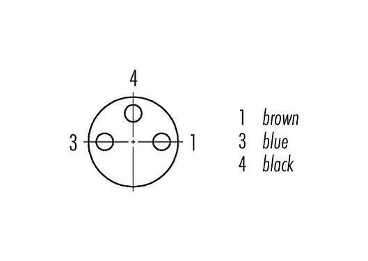 Disposición de los contactos (lado de la conexión) M8 Toma de brida, Número de contactos: 3, sin blindaje, hilos, IP67, UL 2238, M10x0,75, Montaje frontal