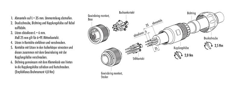 Montageanleitung RD24 Kabeldose, Polzahl: 3+PE, 7,0-17,0 mm, ungeschirmt, schraubklemm, IP67, UL, ESTI+, VDE
