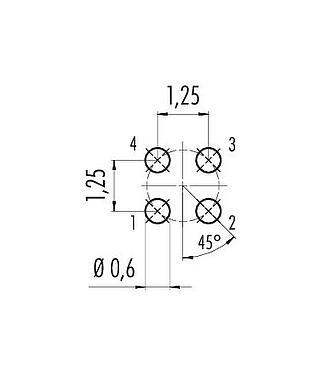 Conductor layout M5 Male panel mount connector, Contacts: 4, unshielded, THT, IP67, M5x0.5, Rear mounting