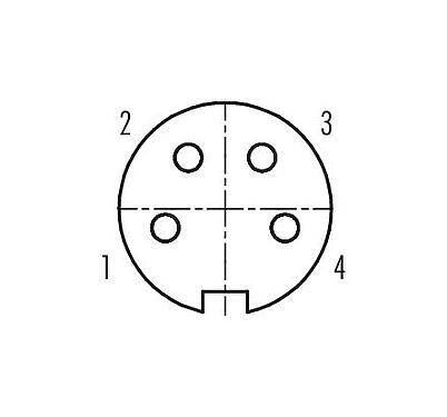 Polbild (Steckseite) 99 0138 10 04 - M16 Winkeldose, Polzahl: 4 (04-a), 4,0-6,0 mm, schirmbar, löten, IP40
