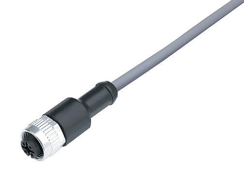 Illustration 77 3430 0000 20004-0500 - M12 Female cable connector, Contacts: 4, unshielded, moulded on the cable, IP69K, UL, PVC, grey, 4 x 0.34 mm², 5 m