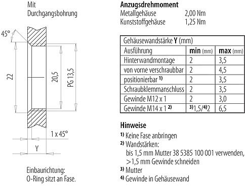 Montageanleitung / Montageausschnitt 76 0331 0111 00004-0200 - M12 Flanschstecker, Polzahl: 4, ungeschirmt, Litzen, IP68, UL, PG 13,5