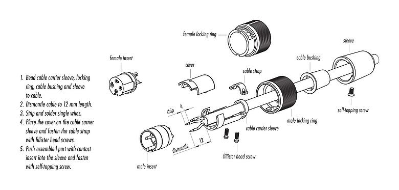 Assembly instructions Bayonet Male cable connector, Contacts: 16, 6.0-8.0 mm, unshielded, solder, IP40