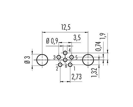 Disposizione dei conduttori 86 6618 1120 00006 - M8 Connettore femmina a flangia, Numero poli: 6, schermabile, THT, IP67, UL, M10x0,75, montaggio anteriore