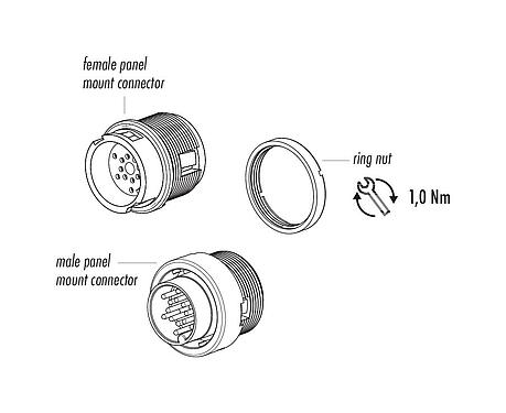 Component part drawing 99 0671 00 24 - Bayonet Male panel mount connector, Contacts: 24, unshielded, solder, IP40