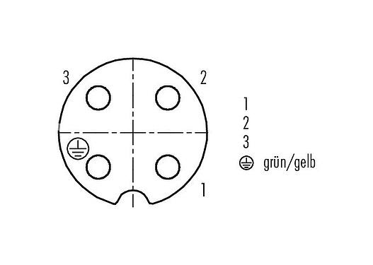 Polbild (Steckseite) RD24 Kabeldose, Polzahl: 3+PE, 7,0-17,0 mm, ungeschirmt, schraubklemm, IP67, UL, ESTI+, VDE