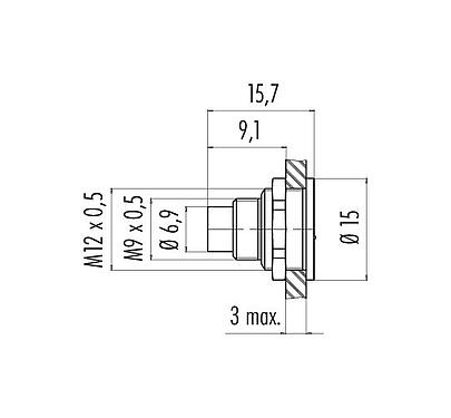 Scale drawing 09 0427 80 08 - M9 Male panel mount connector, Contacts: 8, unshielded, solder, IP67, front fastened