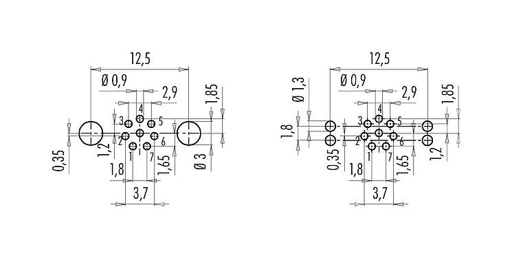 Disposición del conductor M9 Toma de brida, Número de contactos: 8, blindable, THT, IP67, M12x0,5, Montaje en pared