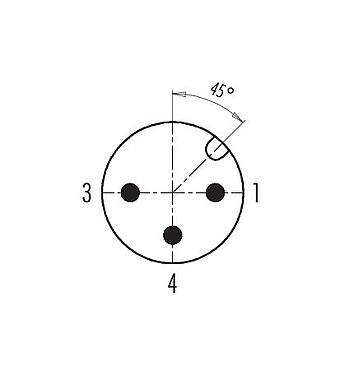 Disposición de los contactos (lado de la conexión) 99 0429 27 04 - M12 Conector macho en ángulo, Número de contactos: 3, 4,0-6,0 mm, sin blindaje, tornillo extraíble, IP67, UL