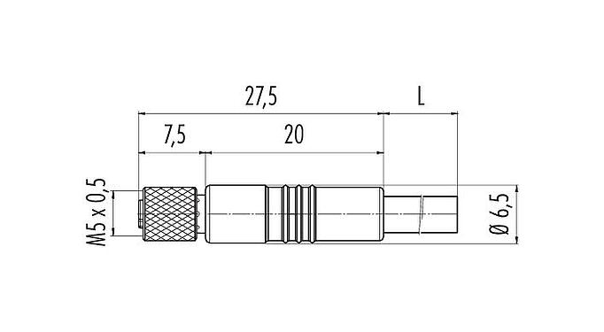 Scale drawing M5 Female cable connector, Contacts: 3, unshielded, moulded on the cable, IP67, UL 2238, M5x0.5, PUR, black, 3 x 0.25 mm², 2 m