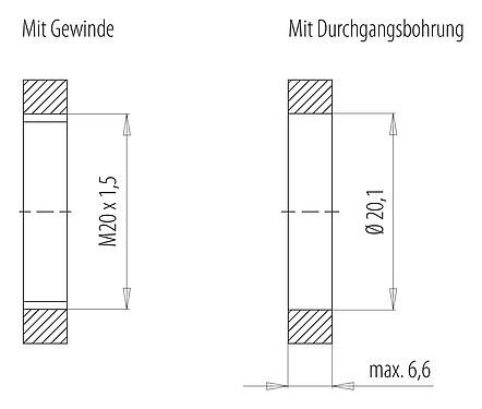 Montageanleitung / Montageausschnitt 09 6111 150 06 - Bajonett Flanschstecker, Polzahl: 6 (3+PE+2), nicht geschirmt, Litzen, IP66/IP67, M20x1,5