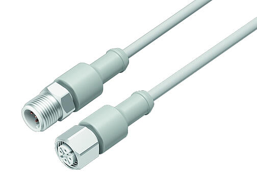 Illustration 77 3730 3729 40403-0500 - M12/M12 Connecting cable male cable connector - female cable connector, Contacts: 3, unshielded, moulded on the cable, IP69K, Ecolab, FDA compliant, Special TPE, grey, 3 x 0.34 mm², Food & Beverage, stainless steel, 5 m