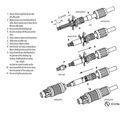 Montagehandleiding Push Pull Kabelstekker, aantal polen: 4, 3,5-5,0 mm, schermbaar, soldeer, IP67