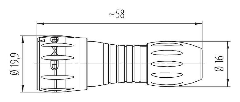 Maßzeichnung Bajonett Kabelstecker, Polzahl: 8, 2,5-4,0 mm, ungeschirmt, löten, IP67